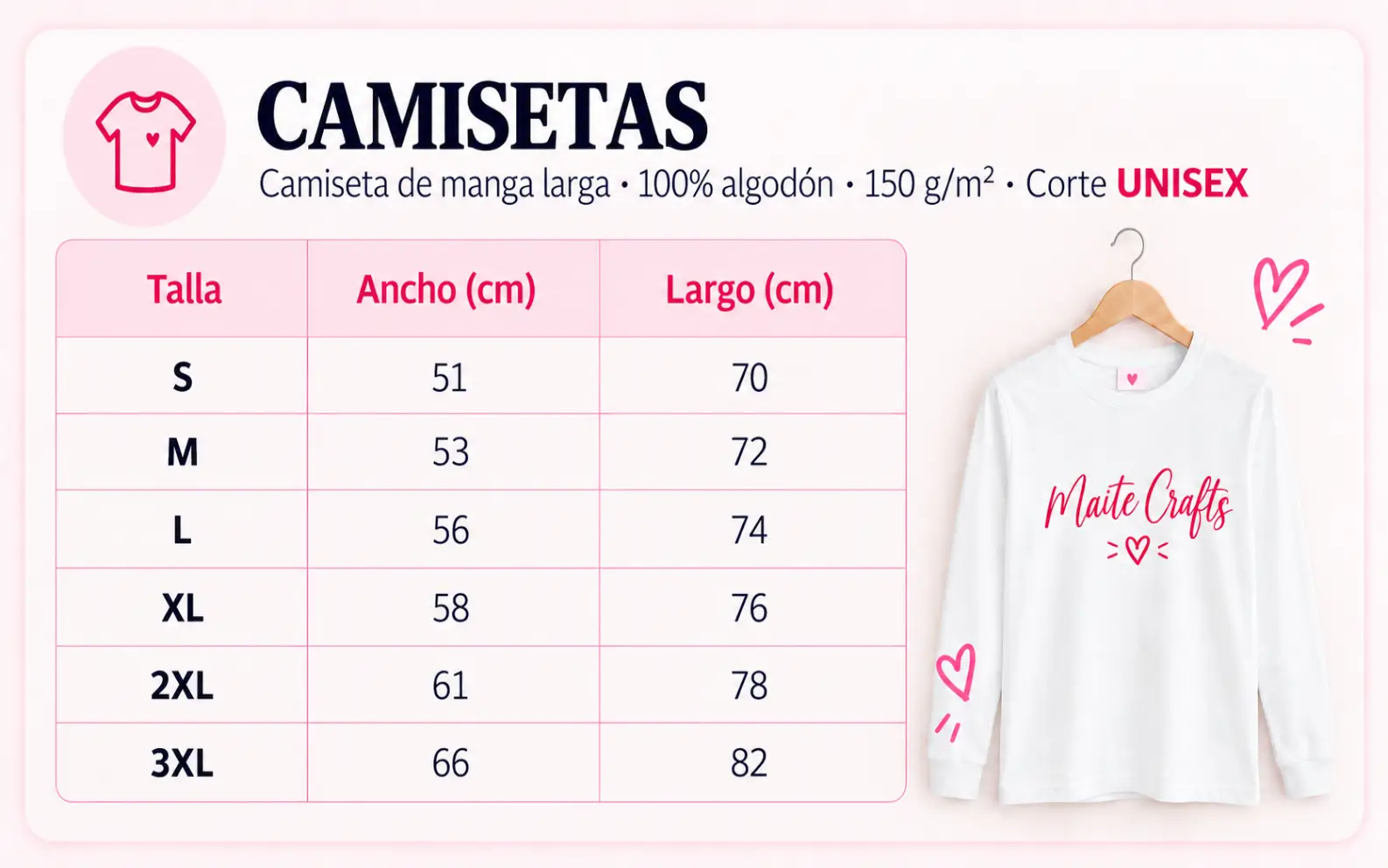 Guía de tallas camiseta unisex