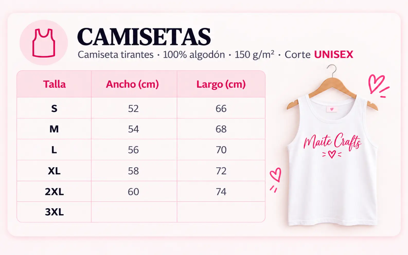 Guía de tallas camiseta unisex