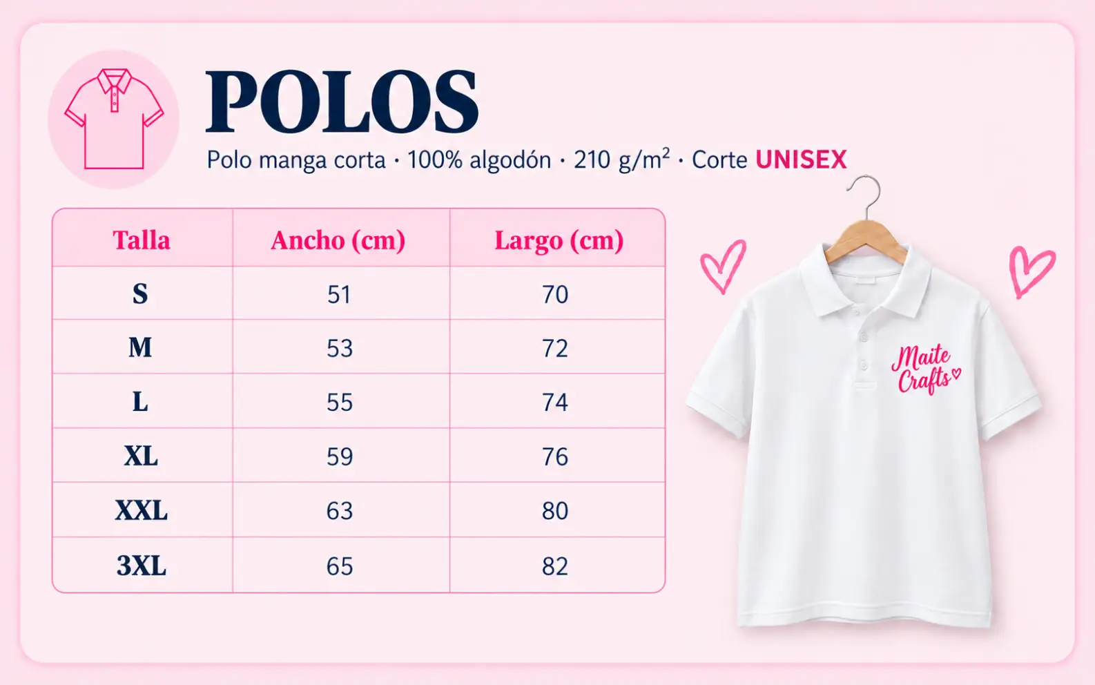 Guía de tallas camiseta unisex