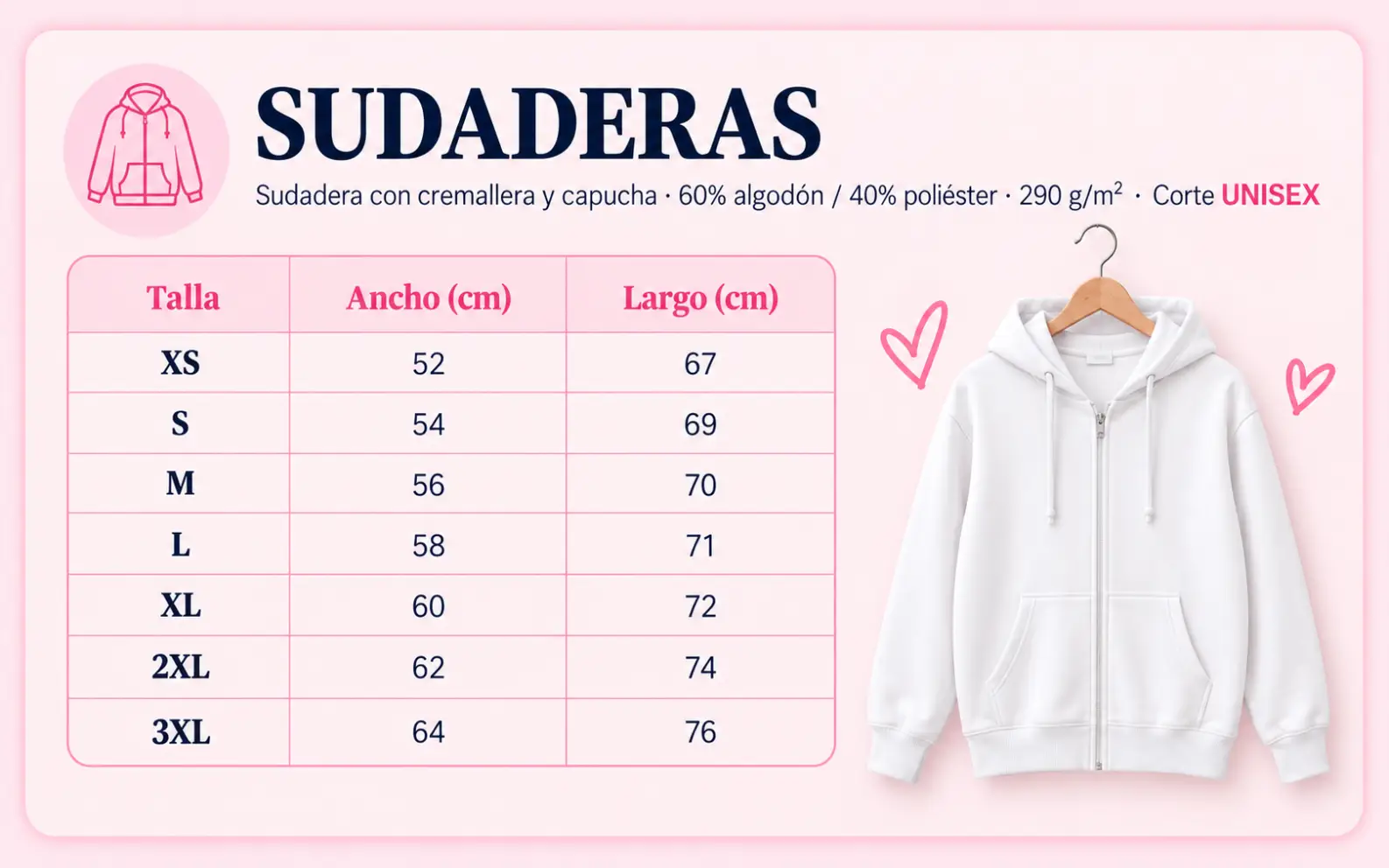 Guía de tallas camiseta unisex