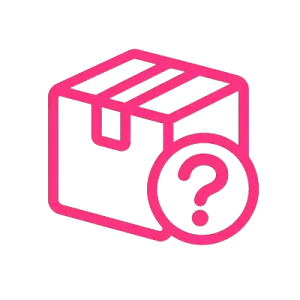 Icono de dudas sobre pedido con caja y signo de interrogación de Maite Crafts